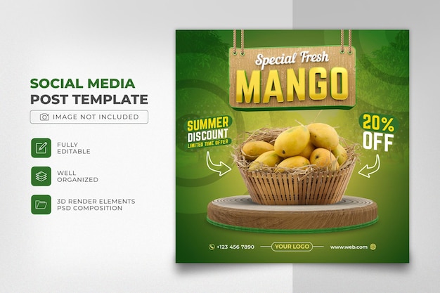 Special fresh mango social media post template design