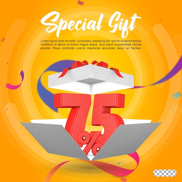 Apertura speciale della confezione regalo con rendering 3d del 75%.