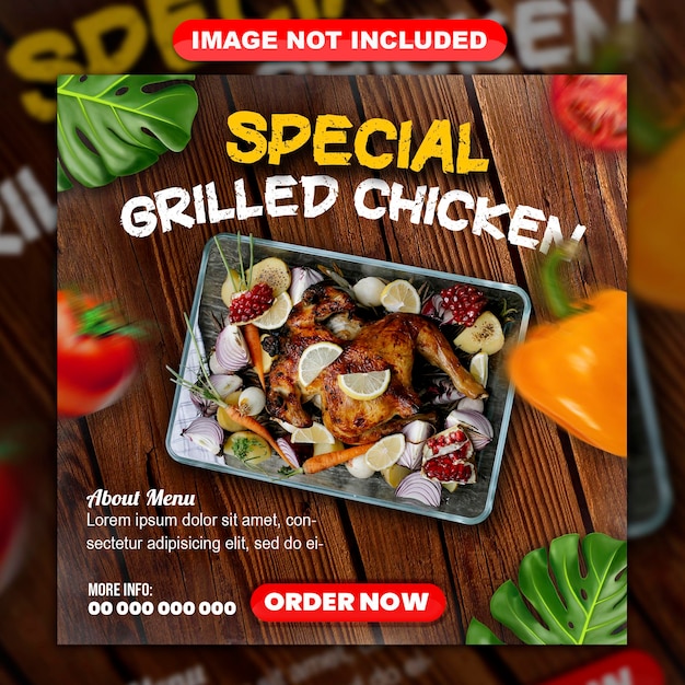 Special grilled chicken menu food template for social media promotion