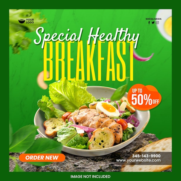 Шаблон флаера для публикации в социальных сетях Special Healthy Breakfast Foods