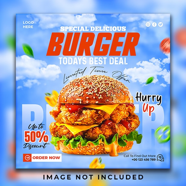 Дизайн баннера для продвижения в социальных сетях Special Hot Delicious Burger Food