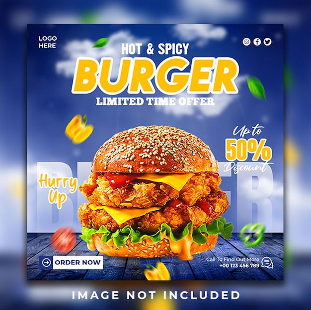 Дизайн баннера для продвижения в социальных сетях Special Hot Delicious Burger Food