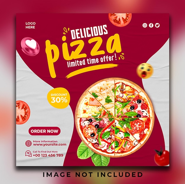 Modello di banner di promozione sui social media di cibo speciale per pizza deliziosa calda