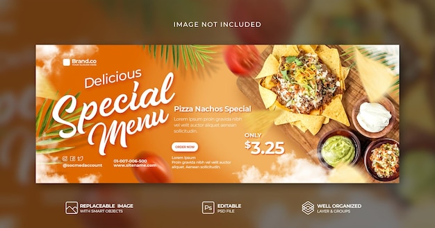 Special hot nachos food menu promotion social media facebook cover banner psd template