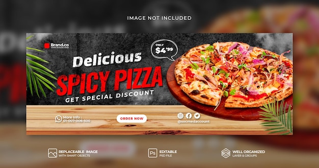 PSD promozione speciale del menu del cibo piccante della pizza calda modello del banner di copertina di facebook psd premium