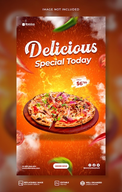 Speciale hot pizza piccante menu promozione social media instagram story o banner template psd