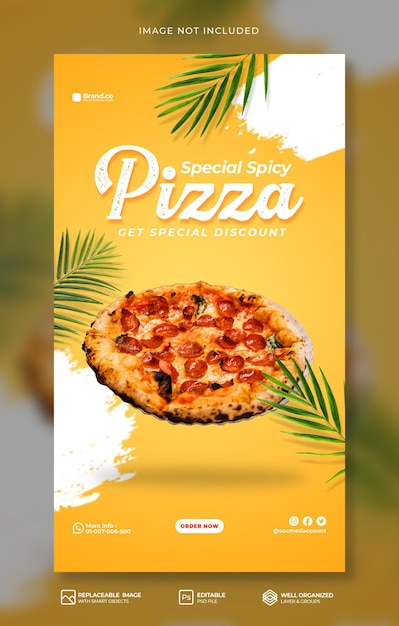 PSD 특별 핫 매운 피자 음식 메뉴 프로모션 소셜 미디어 인스 타 그램 스토리 또는 배너 템플릿 프리미엄