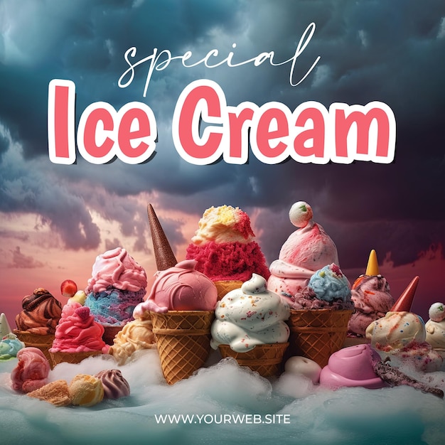 PSD special ice cream poster with delicious ice cream background