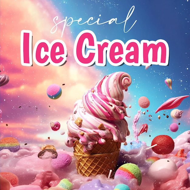 PSD special ice cream poster with delicious ice cream background