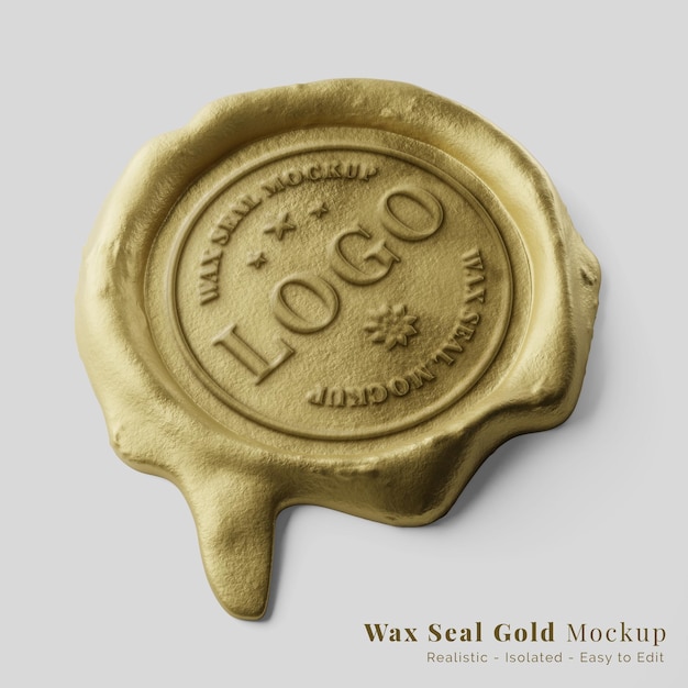 Sigillo di cera d'oro fuso di lusso speciale timbro realistico effetto testo logo mockup