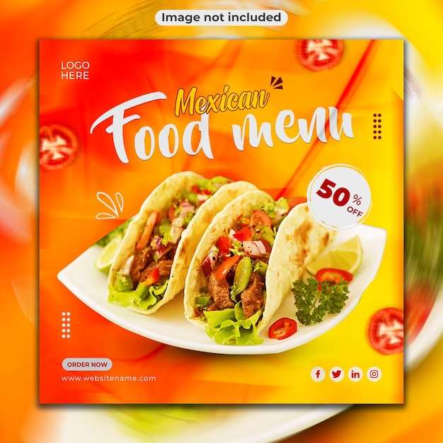 Modello di post sui social media speciali tacos messicani