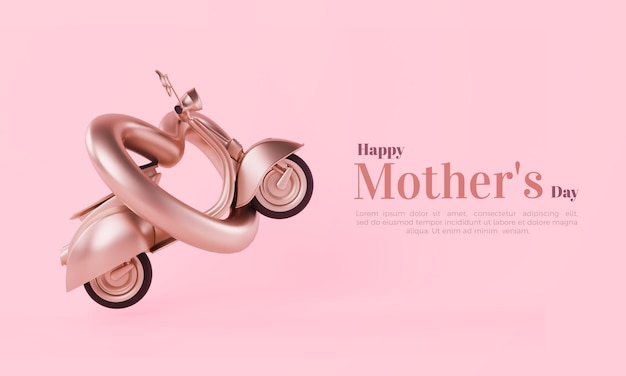 Special mother's day with 3d rendering of vespa and gold love