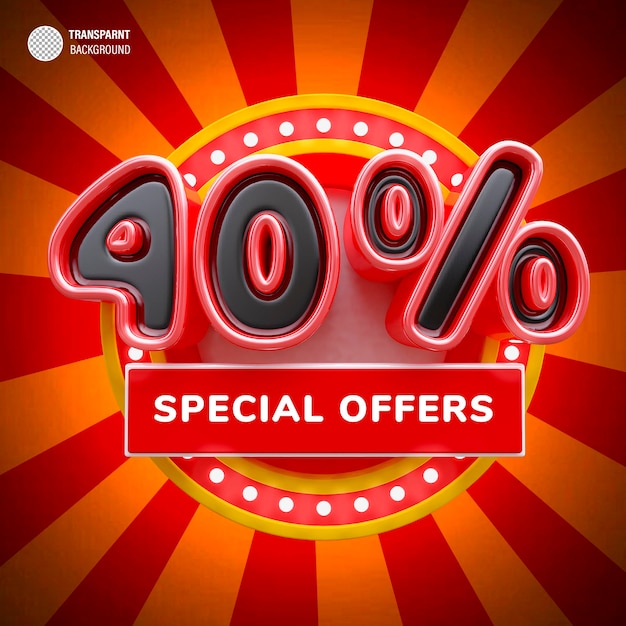 PSD special offer 40 percent discount 3d rendering sale banner