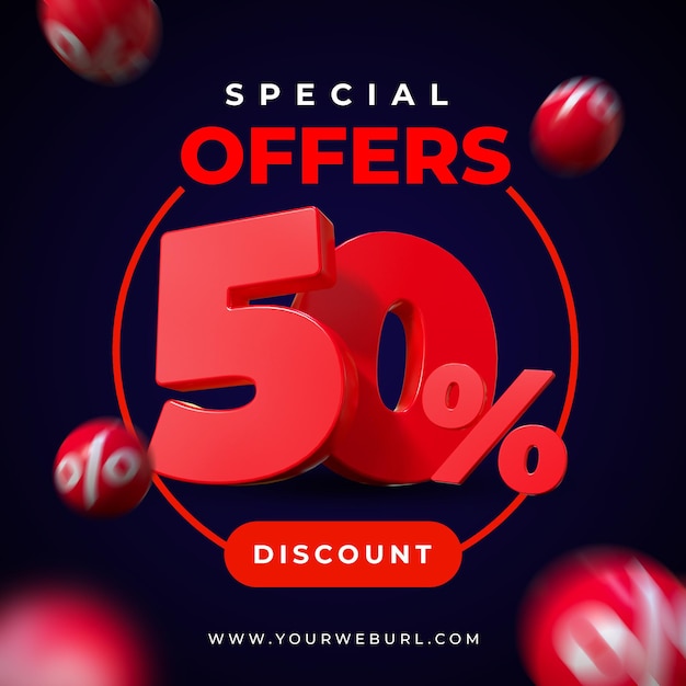 PSD special offer 50 percent discount 3d rendering sale banner