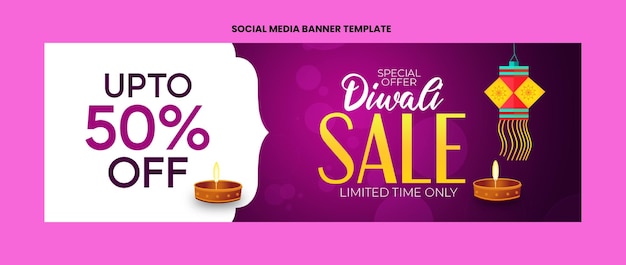 PSD Специальное предложение diwali sale flat design twitter banner template