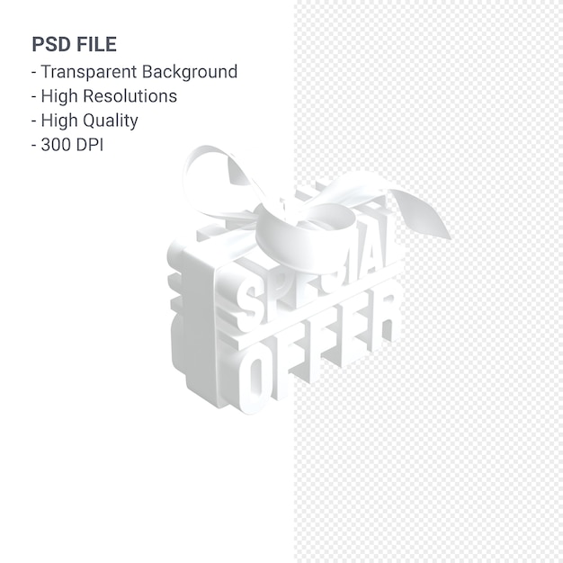 PSD special offer sale 3d design rendering for sale with bow and ribbon isolated