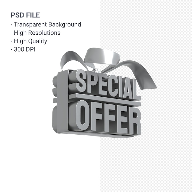 PSD offerta speciale vendita rendering 3d design in vendita con fiocco e nastro isolato