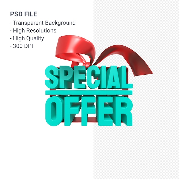 PSD special offer sale 3d design rendering for sale with red bow and ribbon isolated