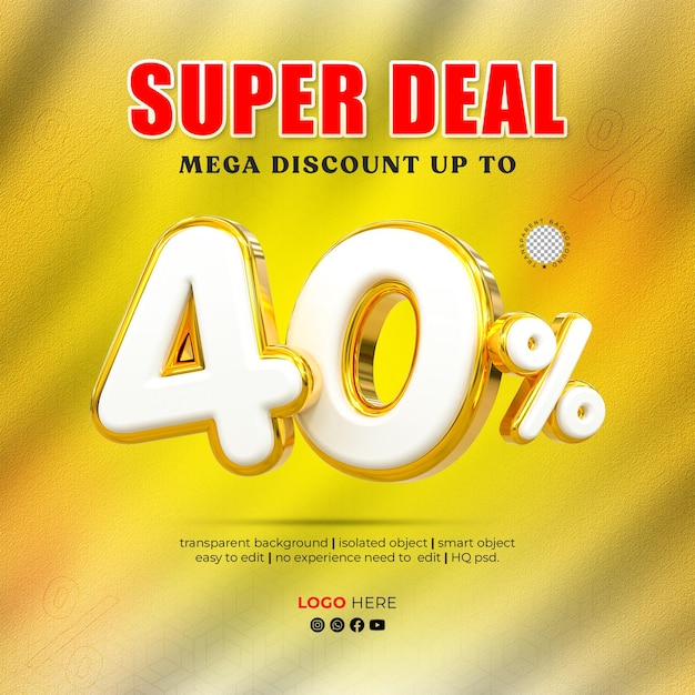 Special offer sale 40 parcent discount sale tags 3d number concept discount promotion sale offer