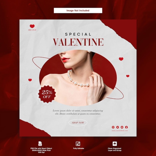 Special offer valentines day sale minimalist theme social media post template design