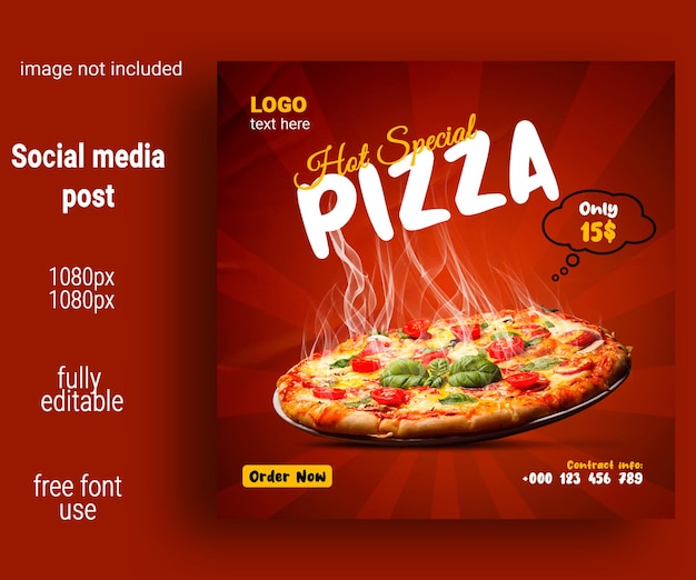 Menu pizza speciale instagram e post sui social media