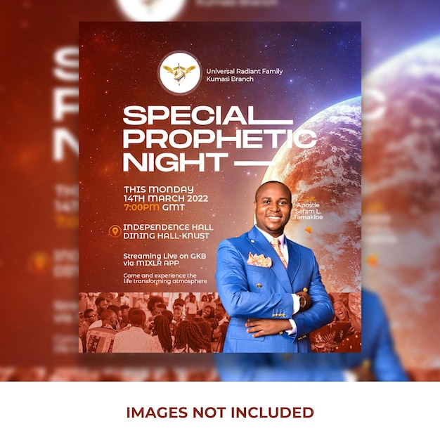 PSD special prophetic service flyer for social media post template premium psd