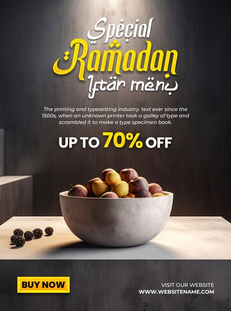 PSD poster speciale del menu del cibo di ramadan con sfondo con podio 3d