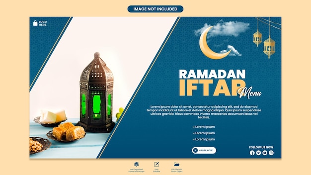 PSD special ramadan kareem food and iftar menu facebook cover banner template