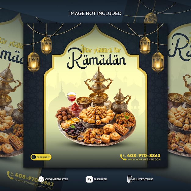 Special Ramadan Kareem food and iftar menu social media banner or Instagram post template