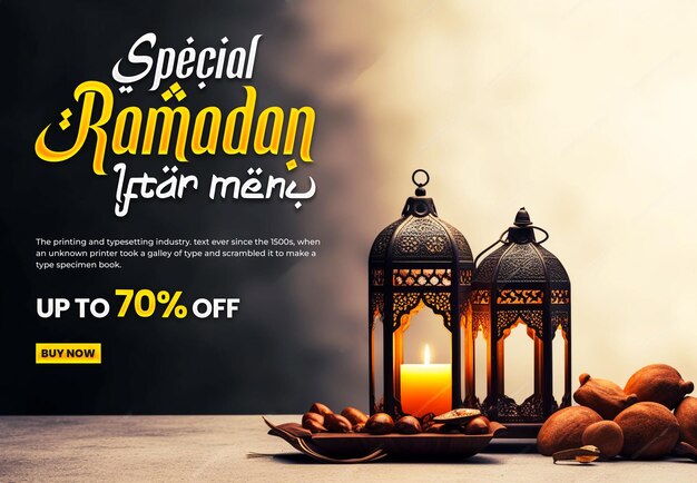 PSD special ramadan kareem food menu banner template design background