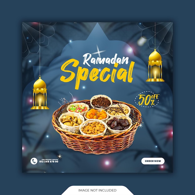 PSD speciale post sui social media per la vendita di cibo ramadan kareem e design del modello di menu