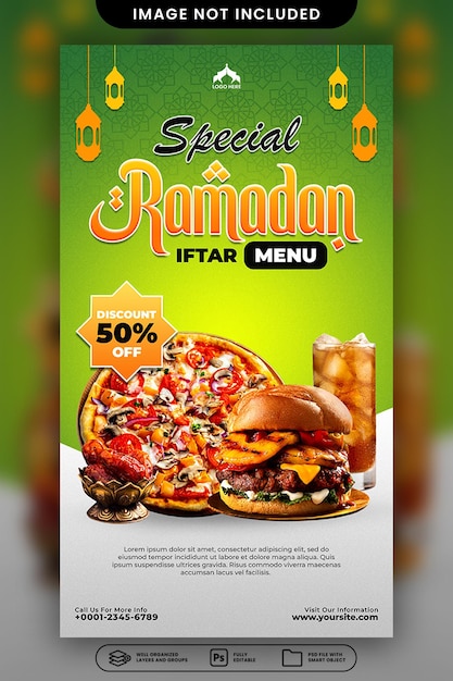 PSD special ramadan kareem iftar menu social media food instagram post template