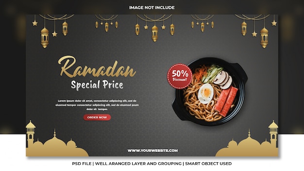 PSD special ramadan promotional fast food noodle psd template