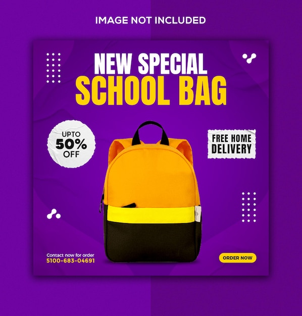 Borsa da scuola speciale vendita di prodotti social media e modello di post di instagram