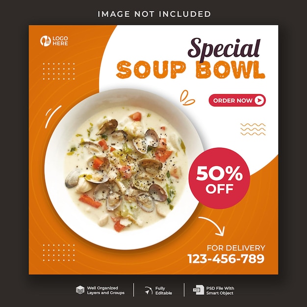 Special soup food banner for social media post template