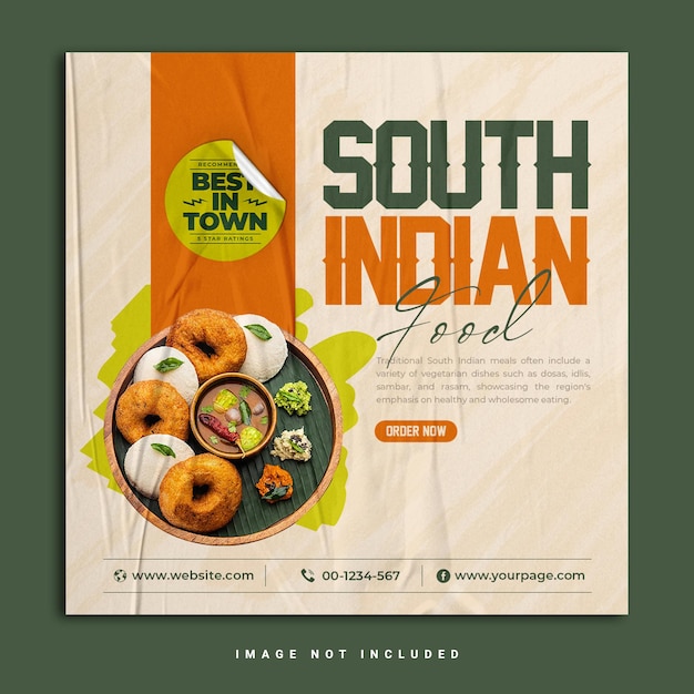 PSD special south indian delicious food meal breakfast social media banner instagram post template psd