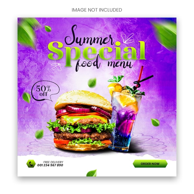 PSD special summer food menu and promotion social media instagram post or banner psd template