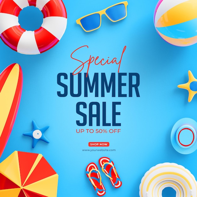 PSD special summer sale up to 50 percent off social media post template