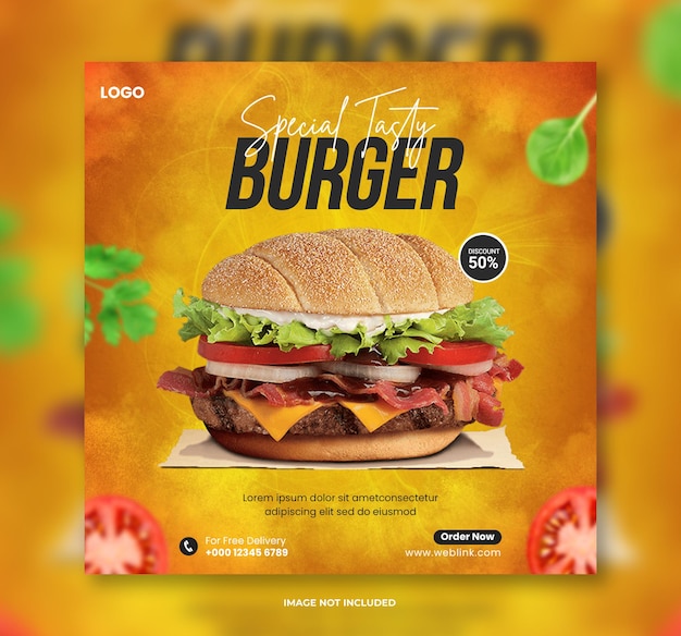 Шаблон баннера в социальных сетях special tasty burger и restaurant burger или рекламный баннер еды