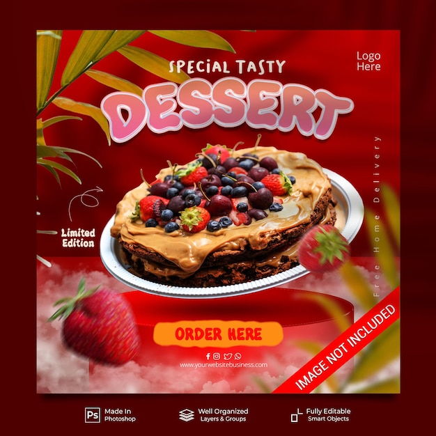 Edizione limitata speciale per dessert gustoso per il modello di banner di feed post instagram di promozione sui social media