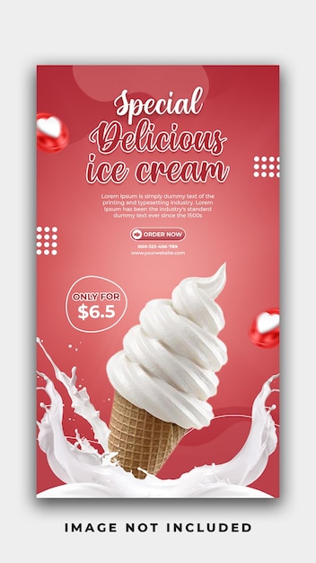 PSD modello di progettazione post banner di storie di instagram gelato delizioso speciale