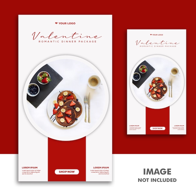 Menu speciale di san valentino per storie di instagram