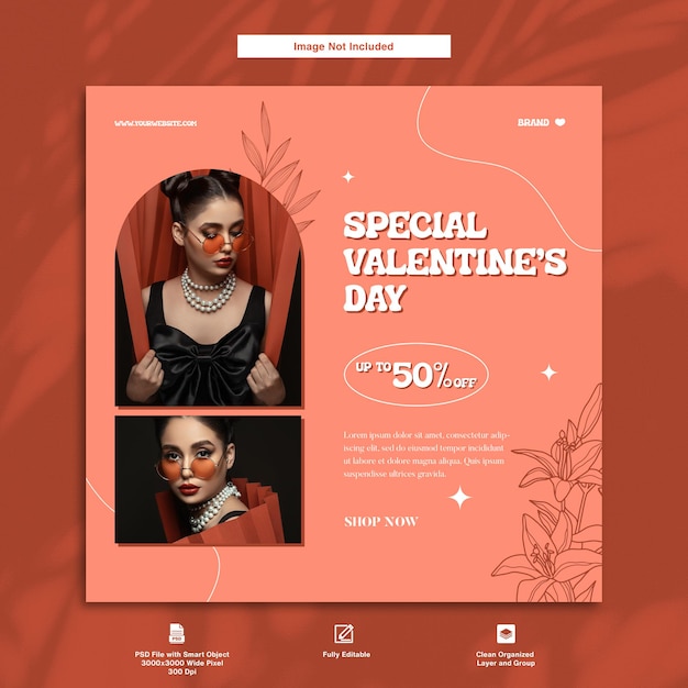 Offerta speciale di sconto per san valentino prodotto di moda instagram post template design