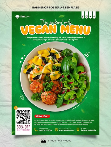 Special vegan food menu poster a4 or banner template