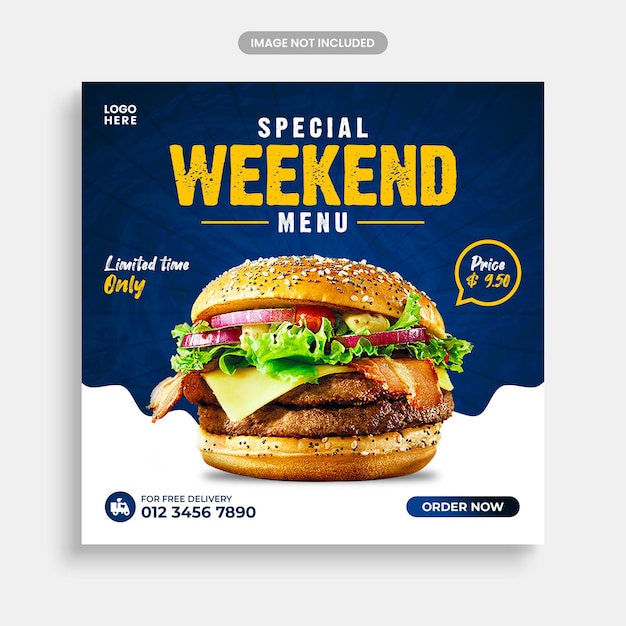 Special weekend delicious burger food social media banner post