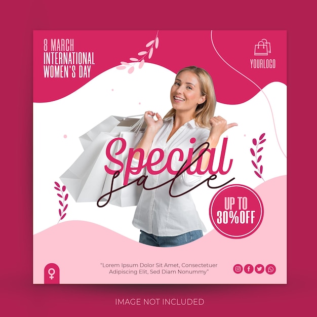 PSD special woman day sale banner social media post template