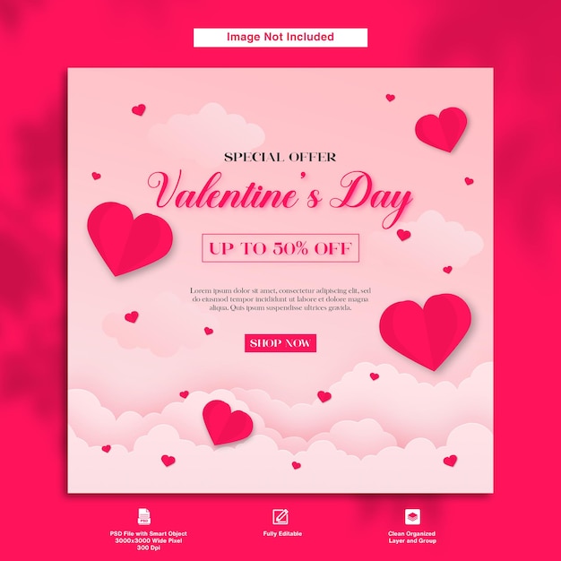 Speciale aanbieding valentijnsdag minimalistisch elegant thema instagram-berichtsjabloon