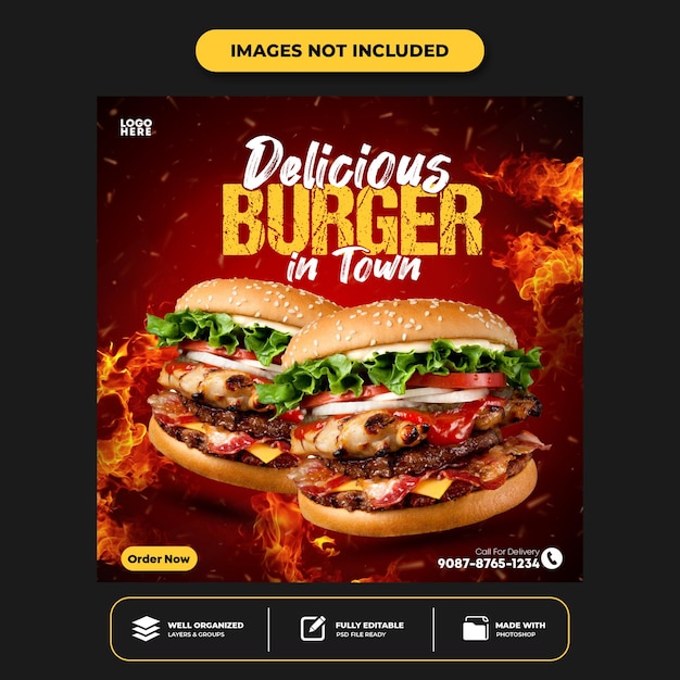 Speciale Delicious Burger Social Media Banner Post-sjabloon