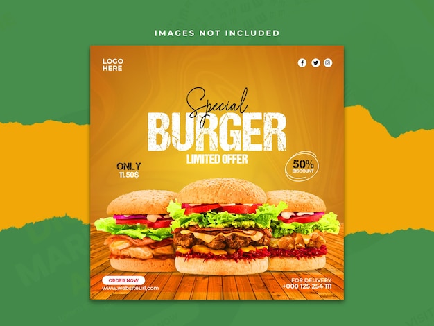 Speciale hamburger fastfood sociale media promotie en instagram banner postontwerp premium sjabloon