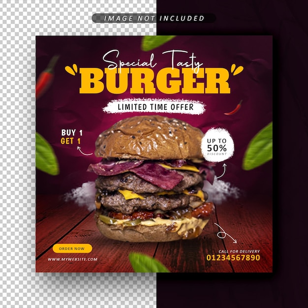 Speciale hamburger social media promotie banner post ontwerpsjabloon